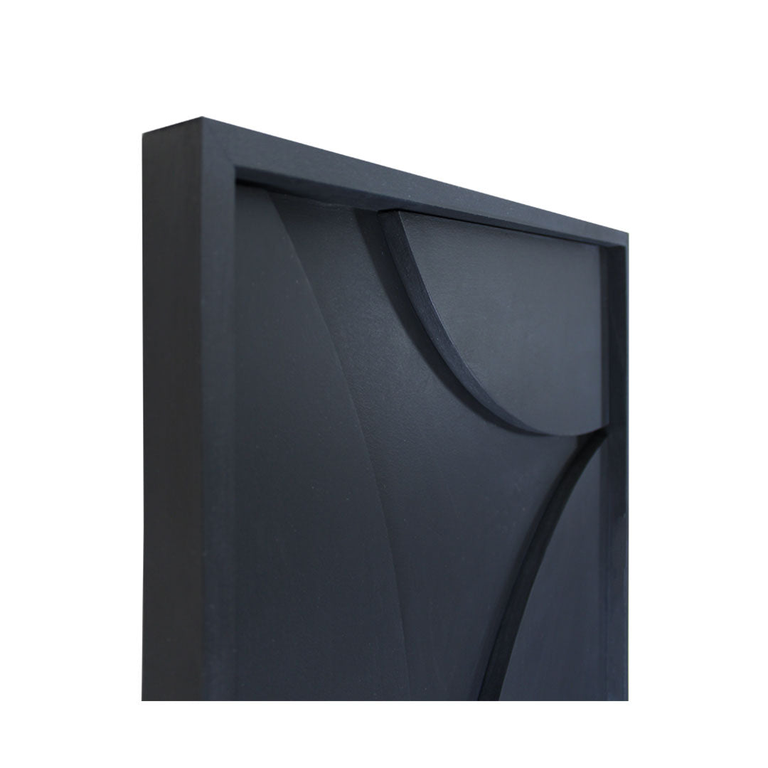 Handcrafted black abstract textured wall art measuring 850mm x 650mm x 40mm, designed to elevate modern interiors