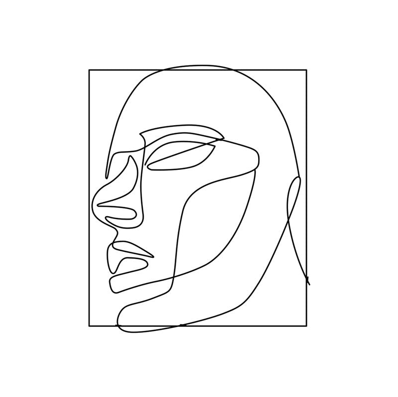 The "Unreasoning" handcrafted steel wall art by living things creative features a minimalist one-line steel art design of a face in profile within a square. The black lines creatively form abstract features such as an eye, nose, lips, and chin against a plain white background. This piece is powder-coated for added elegance and durability.