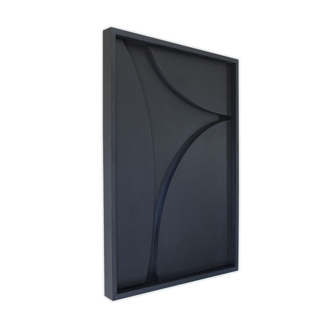 Handcrafted black abstract textured wall art measuring 850mm x 650mm x 40mm, designed to elevate modern interiors