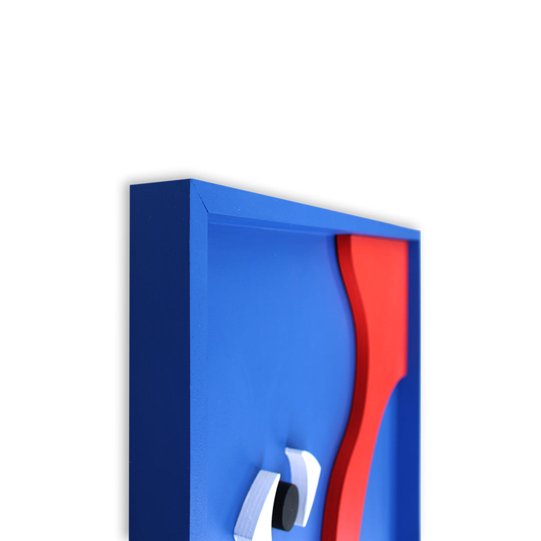 Handcrafted red and blue abstract textured wall art measuring 850mm x 650mm x 40mm, designed to elevate modern interiors