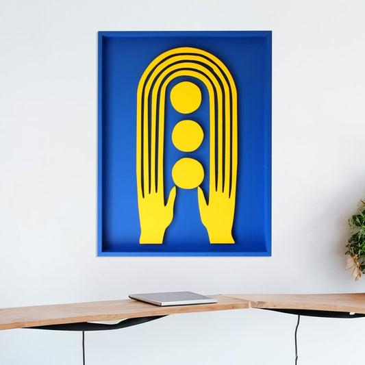 Handcrafted abstract wood wall relief featuring sleek and raised components, displayed in a modern interior setting